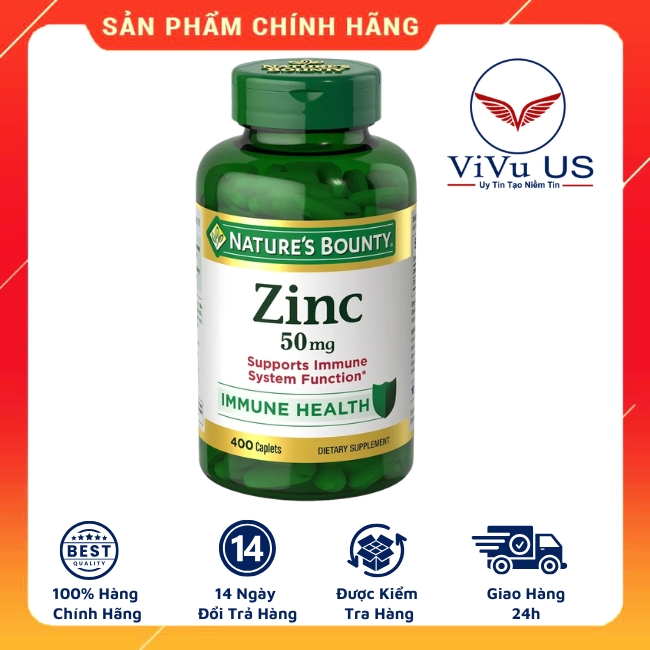 Kẽm Nature's Bounty ZinC 50mg 400 Viên Của Mỹ: Chìa Khóa Vàng Cho Hệ Miễn Dịch và Sức Khỏe Toàn Diện