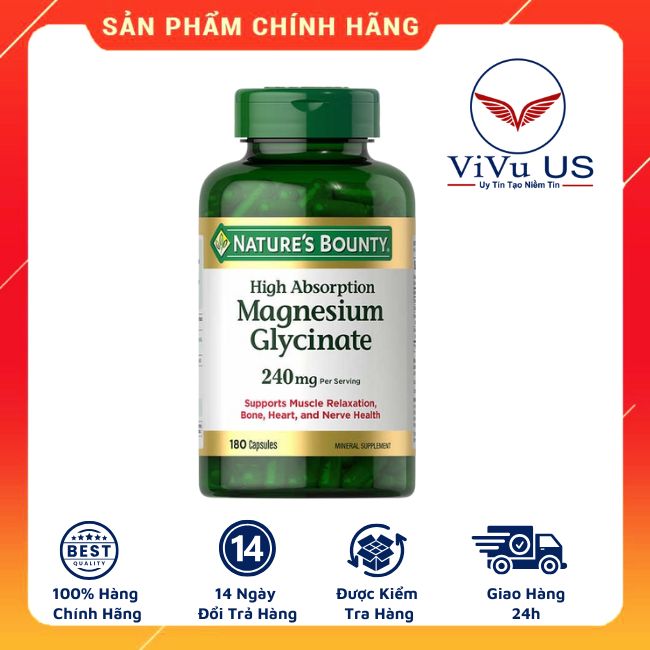 Viên Uống Magnesium Glycinate Nature’s Bounty 240mg: Bí Quyết Vàng Cho Giấc Ngủ Sâu và Tinh Thần Thư Thái